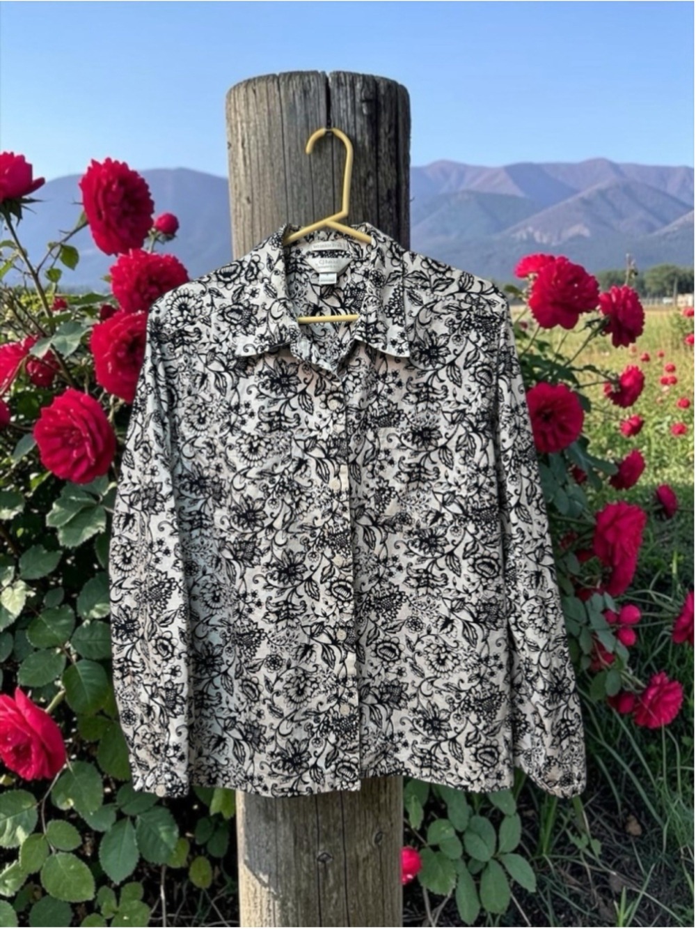 Christopher CJ Banks Linen & Cotton Floral Blouse Womens X Long Loose Sleeves